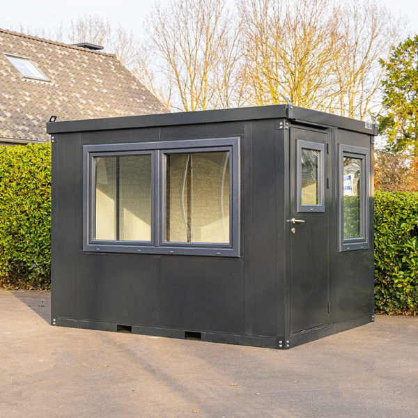 Contenedor de oficina color antracita de 3x2 metros – Con doble ventana y doble puerta
